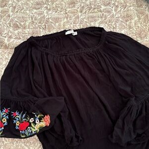 Johnny Was Black Embroidered Bell Sleeve Tunic